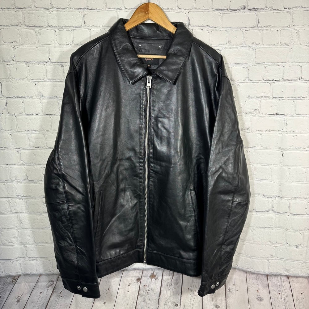 Quince Mens 100% Sheep Leather Harrington Jacket True Black XXL Soft Luxury